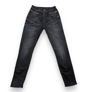 R13 Biker Boy Skinny Jeans Black Distressed Denim Zippers MSRP $545 Sz 24